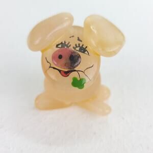 Pink Stone Pig Eating a Clover Mini Figurine Metal Curly Tail Piggy Cute Sweet